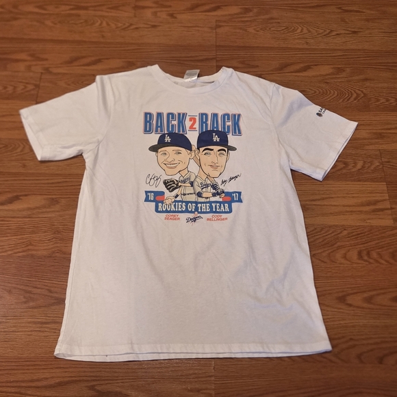 LA Dodgers Back To Back Rookies Of The Year Seager Bellinger Shirt 2016 2017 - Picture 2 of 10